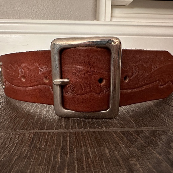 Embossed Leather Belt with Silver Buckle main image 6